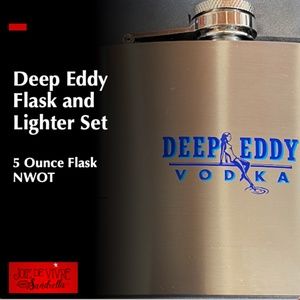 Deep Eddy 5 Ounce Flask & Lighter Set, NWOT - Silver + Blue